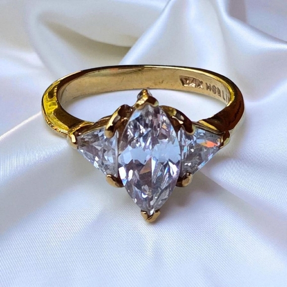 Ring Jewelry - 14k Gold plated Ring size 7 signed George Lind rhinestone